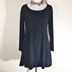 Black long sleeve skater dress size L/XL fit and flare knee length swing